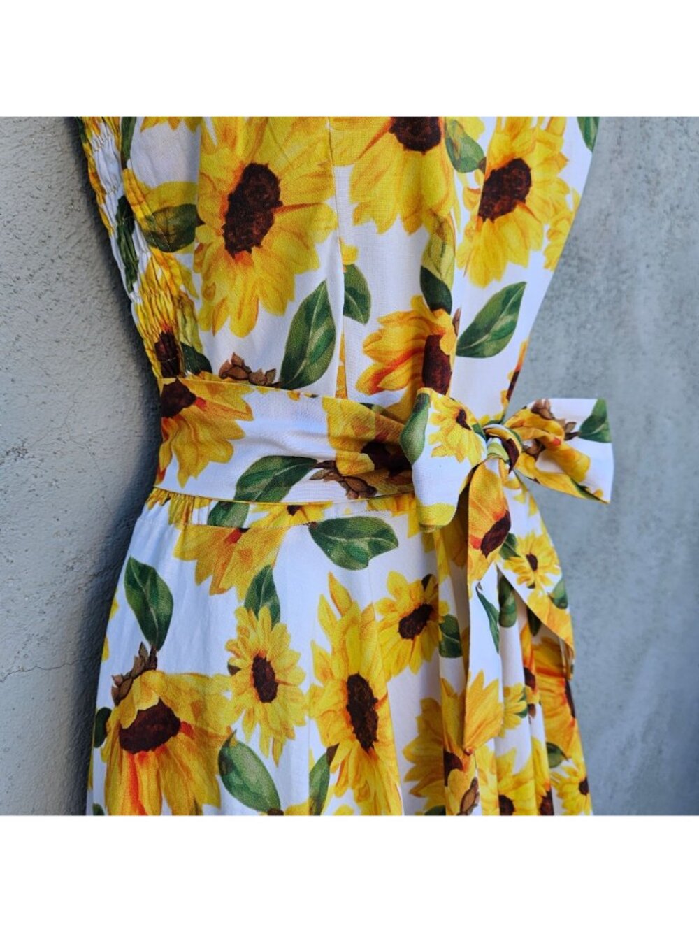 Vintage 90s French Sunflower Print Cotton Sundress Size M - Picture 14 of 16